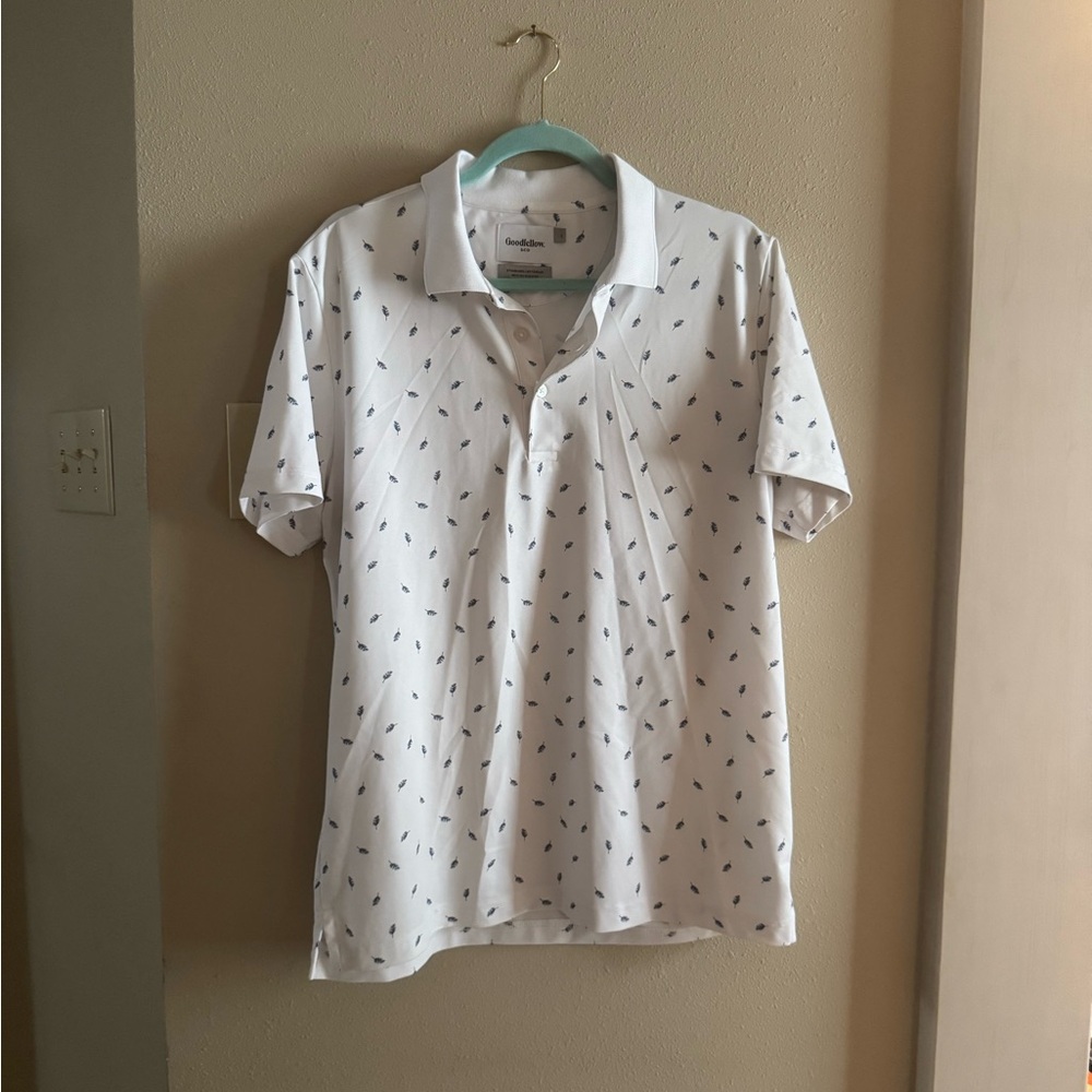 Goodfellow & Co White Polo with Blue Pattern